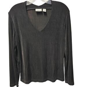 Chico's Size 1 - Small Travelers V-Neck Long Sleeve Top Comfortable Black